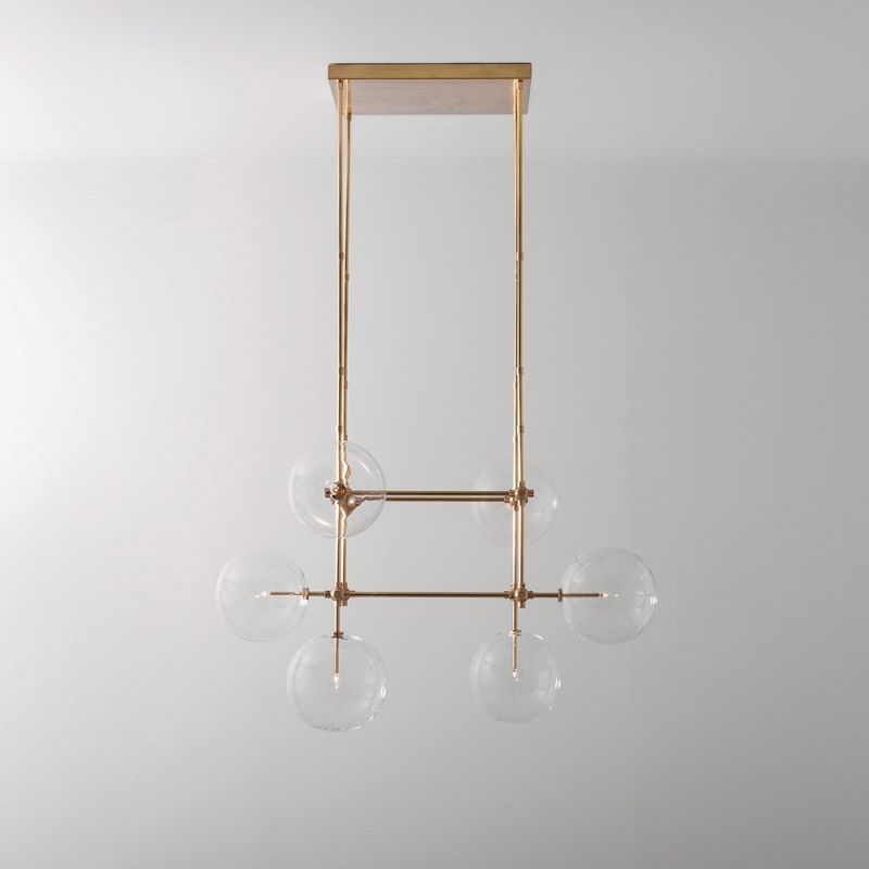 Schwung Soap 6 Burnished Brass Transparent Globe Chandelier